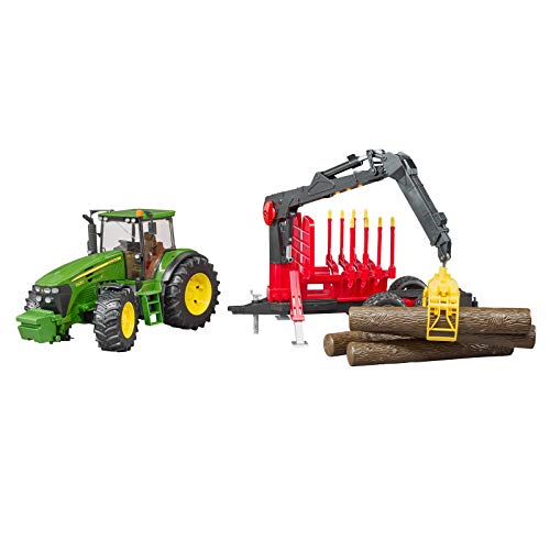 bruder 03054 - John Deere 7930 mit Rückeanhänger & 4 Baumstämmen - 1:16 Bauernhof Landwirtschaft Forstwirtschaft Waldarbeit Traktor Trecker Schlepper Bulldog Holztransporter Spielzeug Fahrzeug – Bild 4