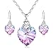 PLATO H Crystal Heart Necklace and Earrings Set Gift for Women with Box Valentine's Anniversary Day Mother's Day for Her