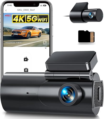 Dashcam Cámara Coche 4K+1080P, 5GHz WiFi Dash CAM Coche con Tarjeta SD de 64GB,Camara Coche Grabadora,170° Gran Angular,Visión Nocturn,WDR,Sensor G,Monitor de Aparcamiento