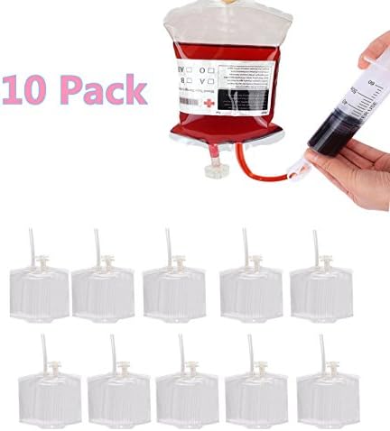 LOLOAJOY 10PCS Halloween Liquid Bag With Sryinges Halloween Blood Bag for Drinks Reusable