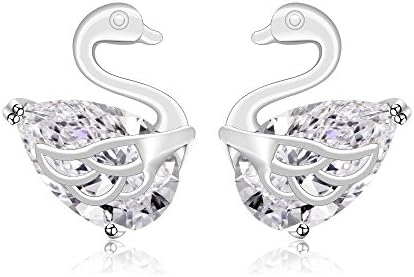 925 Silver Fashion Jewelry Earring Small Swan Earrings Sliver Color Stud Earrings Brincos Grandes Animal Earings Jewelry Women (White)