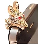 Dust Plug - SODIAL(R)Bunny Rabbit 3.5mm Crystal Anti Dust Plug Bling Earphone Jack Glitter Diamond Rhinestone Headphone Port Stopper Caps - Gold