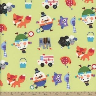 1 Yard -"Mother Goose Tales" Nursery Rhyme Characters Tossed on Green Cotton Fabric (Great for Quilting, Sewing, Craft Projects, Quilt, Throw Pillows & More) 1 Yard X 44"