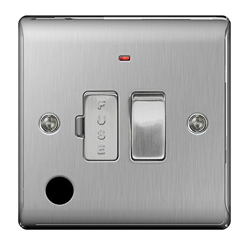 BG Nexus NBS Range Brushed Steel Switches & Sockets - Full Range of Matching Items (13 Amp Switched Spur Unit with Flex Out + Neon)