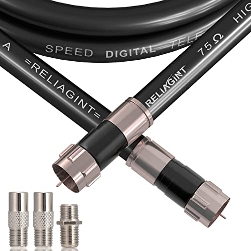 Photo 1 of RELIAGINT 50FT RG6 Coaxial Cable with F Connector, F81 Female Extender Adapter, Low Loss High Speed Coax Cable Cord Extender for HD TV, Dish, Satellite, Antenna, TV Cable (50Feet, Black)