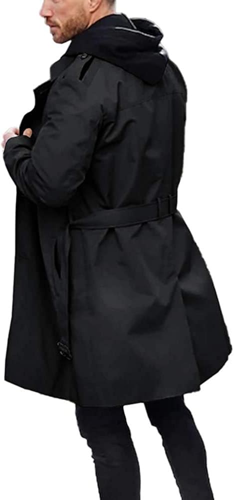 Men's Trench Coat Slim fit Long Lapel Double Breasted Belted Windbreaker Jacket Windproof Button Overcoat at  Men’s Clothing store