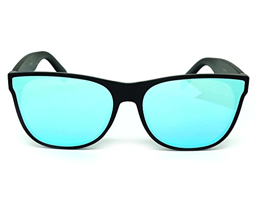 O2 Eyewear 7131 Premium Flat Semi-Shield Matte Finish Mirror Womens Mens Sunglasses (MATTE BLACK, BLUE)