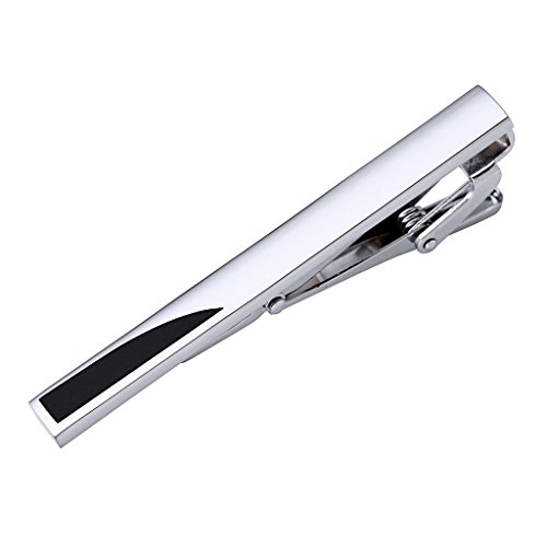 Zysta Stainless Steel Exquisite GQ Tie Bar Clip,Polished Silver Tone with Black Acrylic Blade Design, 2.3Inches