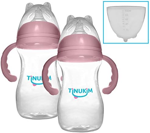Tinukim Wide Mouth Baby Bottle with Handles – Anti-Colic Nursing System, 240 Milliliter (Set of 2 - Pink)