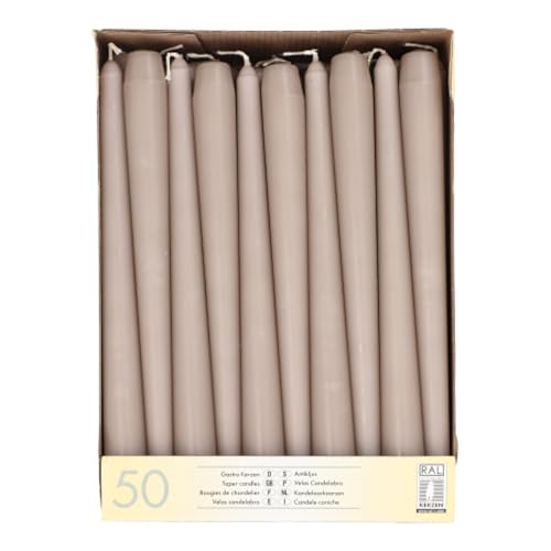 Papstar Leuchterkerzen Ø 2,2 cm, 25 cm greige 37254 Spitzkerzen Halterkerzen grau beige, 50 Stück