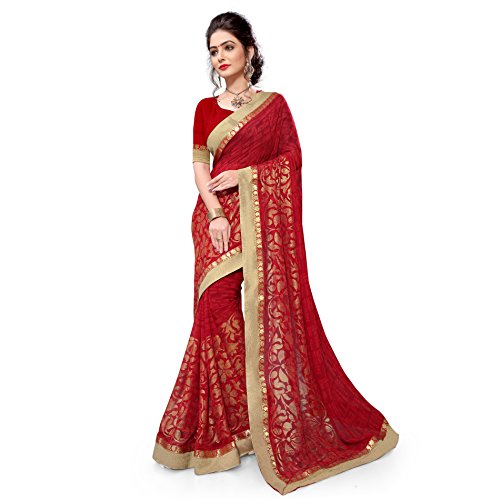 Viva n diva sarees for women s party wear red colour ge…