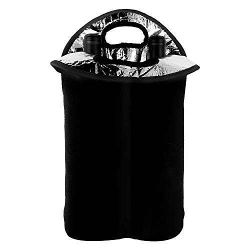 Wine Travel Carrier & Cooler Bag 2-bottle Wine Carrying Tote Picnic Cooler Two Bottle Water Drinks Beer Insulated Neoprene Hand Bag (2 Bottle, Black) - Thumbnail 7