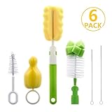 6 in 1 Bottle Brush Cleaner Kit, Cleaning Brush Set for Cups Sports Bottle Baby Bottle Nipple Straws and more (Green)