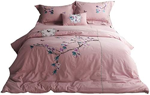 Btxzm 掛け布団カバーセット 新作販売 ピンクシリーズ ピュアコットン ダブルベッド シングルキルトカバー 花の寝具 4ピース Bed 枕カバー 2 0m 快適な刺繍
