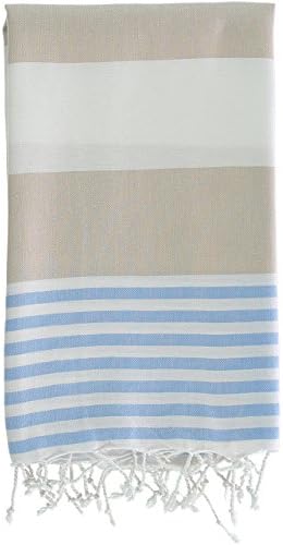 Kuru Towels - Turkish Beach Towels – 100% Cotton Premium Quality Multipurpose Peshtemal for Fast Drying &amp; Easy Storage. Great for Travel, Spa, Pools, Bath and Gym - Cabana Beige and Sky Blue