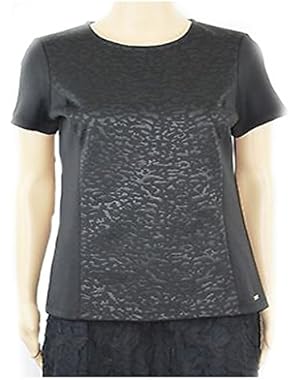 Calvin Klein Womens Embossed Short Sleeves Blouse Black S