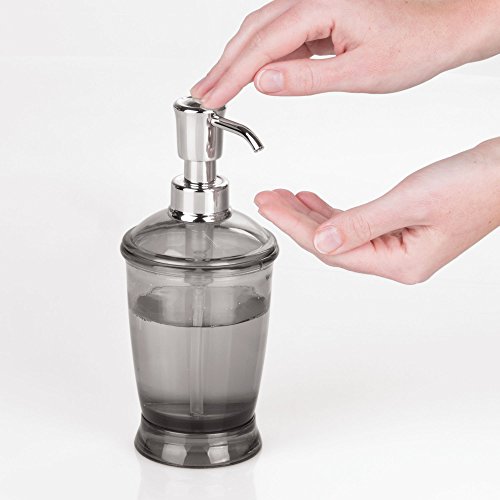 mDesign Bath Accessory Set, Soap Dispenser Pump, Toothbrush Holder, Tumbler, Soap Dish - 4 Pieces, Smoke Gray