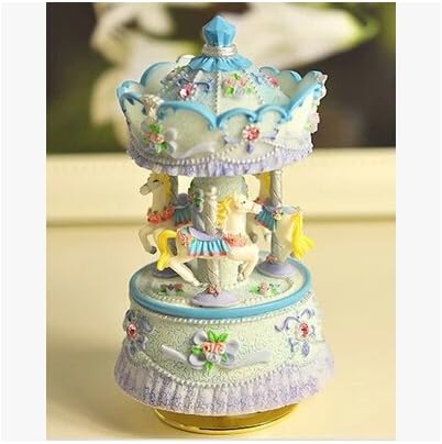 Laxury 3-horse Carousel Music Box, Blue Shade, Play the Castle in the Sky Tune,Model MP334