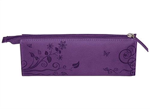 Pierre Belvedere Executive Line Embossed Pen and Pencil Pouch, Organic Flowers, Purple