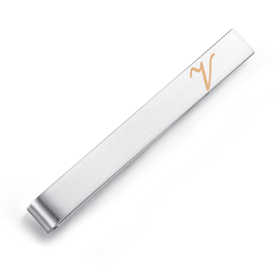 HONEY BEAR Mens Initial Alphabet Letter Tie Clip Bar - Normal Size for Business Wedding Gift,5.4cm,Brushed Silver A - Z (V)