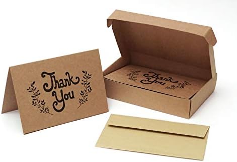 Thank You Cards - 20 Pack Kraft Paper Cards with Envelopes - Bulk Rustic Stationary Card Pack - Blank 4 X 6 Cards for Weddings Graduations & Baby Showers