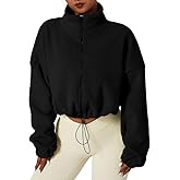EROSEL Women's Full Zip Fleece Short Jacket - Warm Winter Long Sleeve, Sherpa Crop Coat Workout Jacket - Winter Clothing