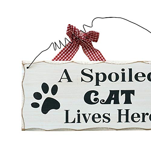Wood Cat Sign Decor Cat Lover Sign, Hanging Pet Sign for Home Decor, Decorative Plaque Funny Cat Sign with Saying A Spoiled Cat Lives Here, Cat Wall Art Kitten Sign Cat Lover Gift 4X10in