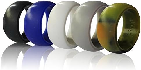 Silicone Wedding Rings for Men by FitME - Premium Quality Silicone Wedding Band, 5 Pack - Rubber Wedding Bands - Black, Camo, Gray, Blue, White (9)