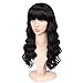 WIGNEE 100% Virgin Human Loose Deep Wave Wigs with Bangs Brazilian Human Hair Wave Wig Natural Black (18 Inch)