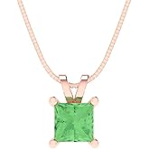 Clara Pucci 0.5 cttw Green Simulated Diamond Rose Gold-Plated Silver Necklace and Pendant for Women (18" Box Chain,Princess Cut,4.5mm)
