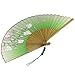 JSSWB Green Handmade Silk Bamboo Hand Fan with Blomming Flowers Painting