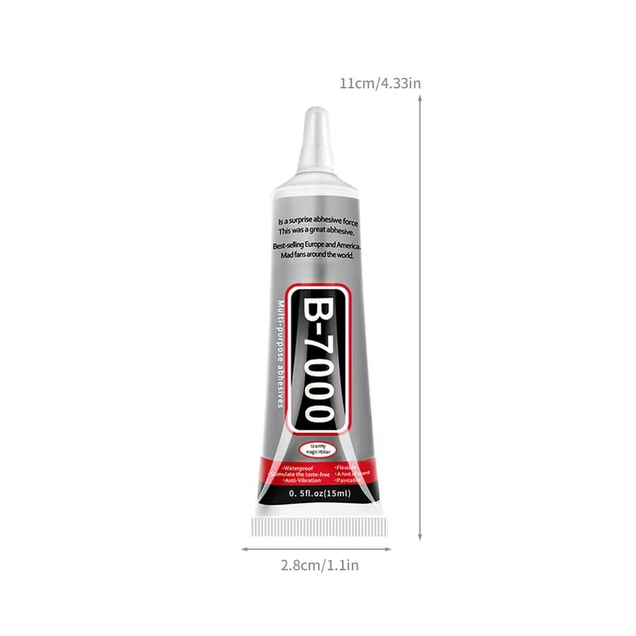 B-7000 Super Glue 2PCS Industrial Strength Adhesive, Bedazzling Glue for Rhinestones, Jewelry, Fabric, Phone Repair, Crafts, Clear Multipurpose B7000 Glue (2x15ml)