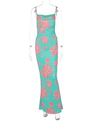ABINGOO Women Vintage Spaghetti Strap Maxi Dress