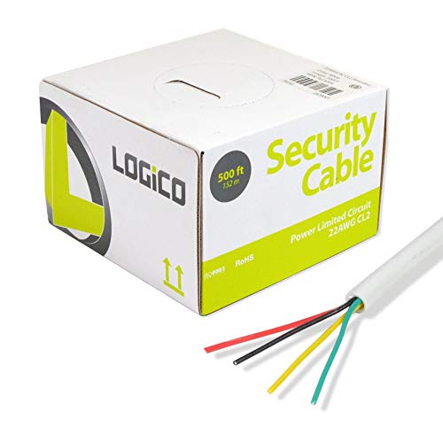 LOGICO Security Wire Burglar Alarm 22/4 Cable 500FT Solid White 500' Speaker Cable