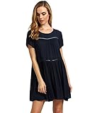 ROMWE Women's Solid Cute Short Sleeve Shift Swing Short Dress