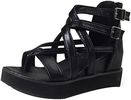 Start Women PUNK Summer Flip Flops High Sandal Platforms Back Zipper Sandals Shoes　 (US 6.5, Black)