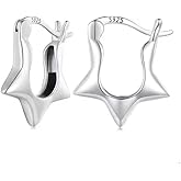 925 Sterling Silver Star Huggie Hoop Earrings, Sold as a Pair
