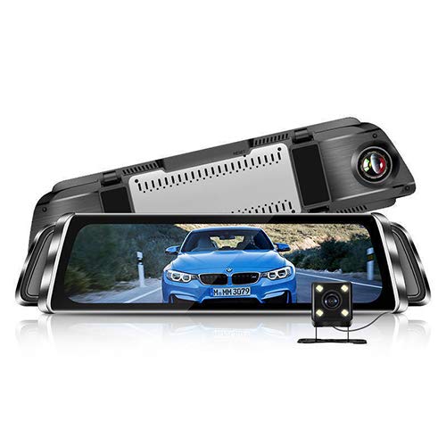 MADELEINE PRESTON Front and Rear View Mirror Dash Cam, 1080P 170¡ã Wide Angle Front Camera Streaming Rear Camera, 10inch IPS Touch Screen, Backup Camera with Night Vision