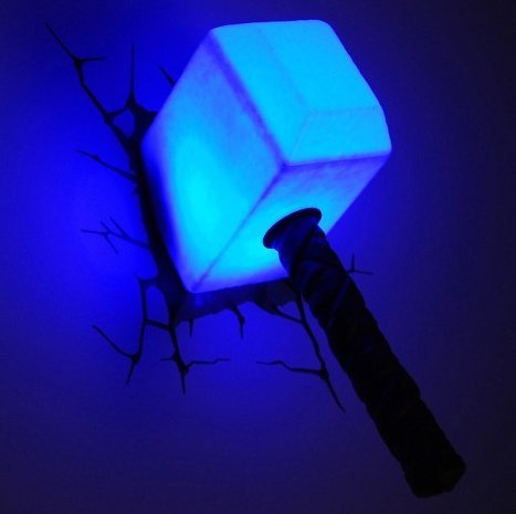 AvengersÂ®- The Avengers 3D Wall Art Nightlight - Thor Hammer-Thor, Marvel Fans will love the hammer nightlight- A cool way to add some light in the dark-Guaranteed!