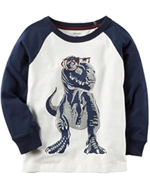 Little Boys History Dino Cotton Raglan Sleeve Tee (2T, Navy)