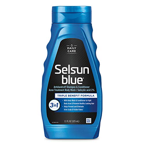 Selsun Blue 3-in-1 Anti-Dandruff Shampoo, 11 fl. oz., with Conditioner & Acne Treatment Body Wash, Salicylic Acid 2%