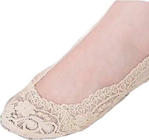 3 pairs Woman Lace Antiskid Invisible Liner No Show Peds Low Cut Socks 3 color (Beige)