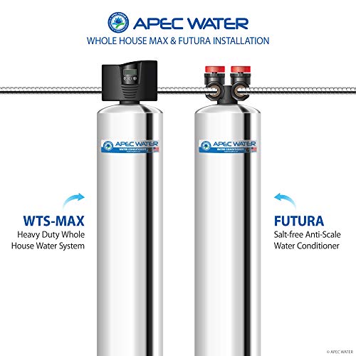 APEC Water Systems WH-SOLUTION-MAX15 Flagship Whole House Water Filter With Electronic Control Valve & Salt Free Water Softener Systems For 3-6 Bathrooms