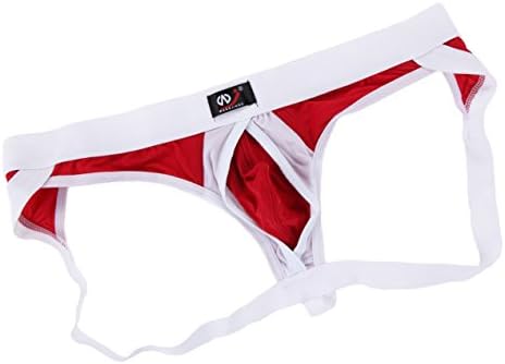 Men's Ice-silk Stretch Micro See-through Jockstrap T-back Thong (L, Red)