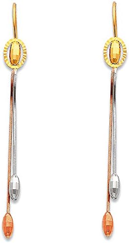 TWJC 14k Tri Color Gold Dangle Earrings (55 x 5 mm)