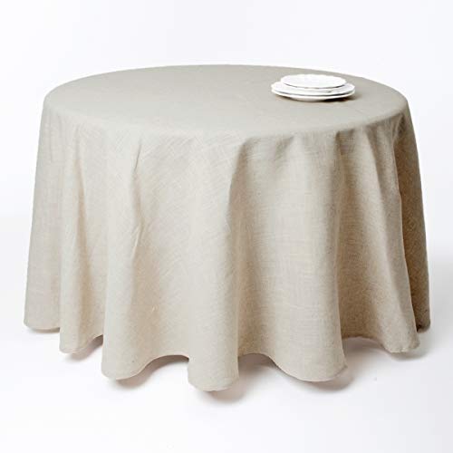 SARO LIFESTYLE Poly and Linen Blend Toscana Tablecloth with No Hemstitch Border, Natural, 120