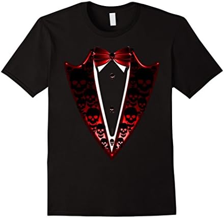 Mens Funny Black and Red Faux Tuxedo With Skull Graphic T-Shirt  2XL Black
