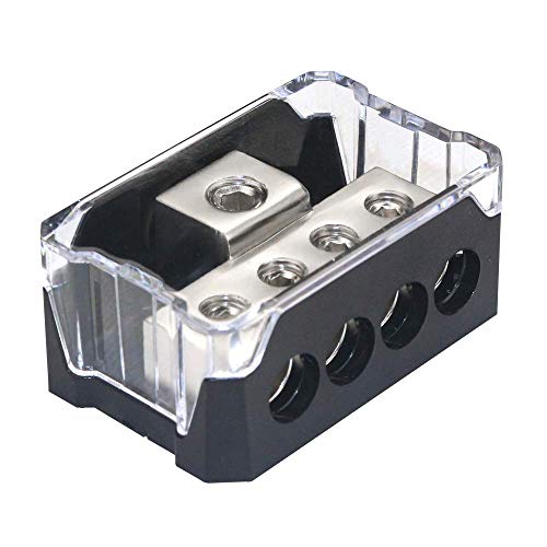 RKURCK 4 Way Power Distribution Block, 0/2/4 AWG Gauge in, 4/8/10 Gauge