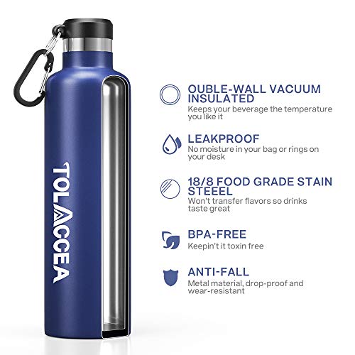 Tolaccea Stainless Steel Water Bottles BPA Free Double Walled Vacuum Insulated Sport Water Bottle 1L for Camping Hiking Cycling Beach Backpacking Running Blue