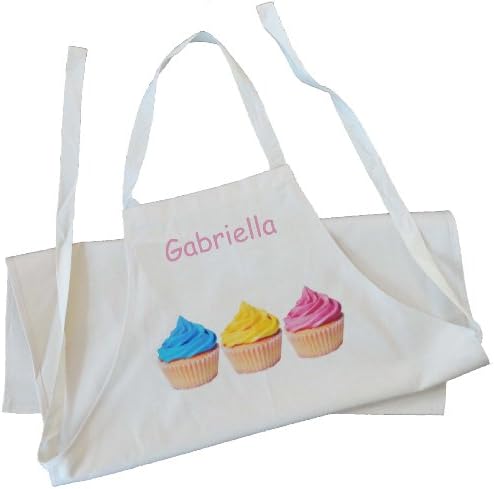 Personalised - Cupcake Row design- Childs Apron - Natural (Cream) Cotton Drill